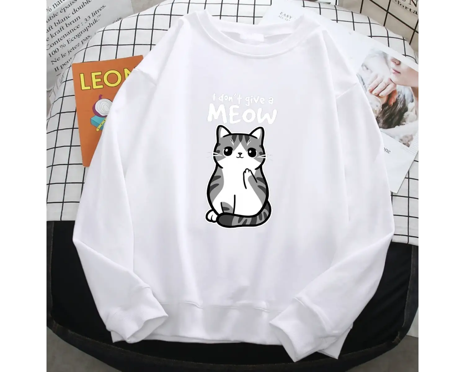 Basit Sonbahar Bayan Kazak Ben Miyav Vermiyorum Komik Kedi Karikatür Hayvancılık Baskı Hoody