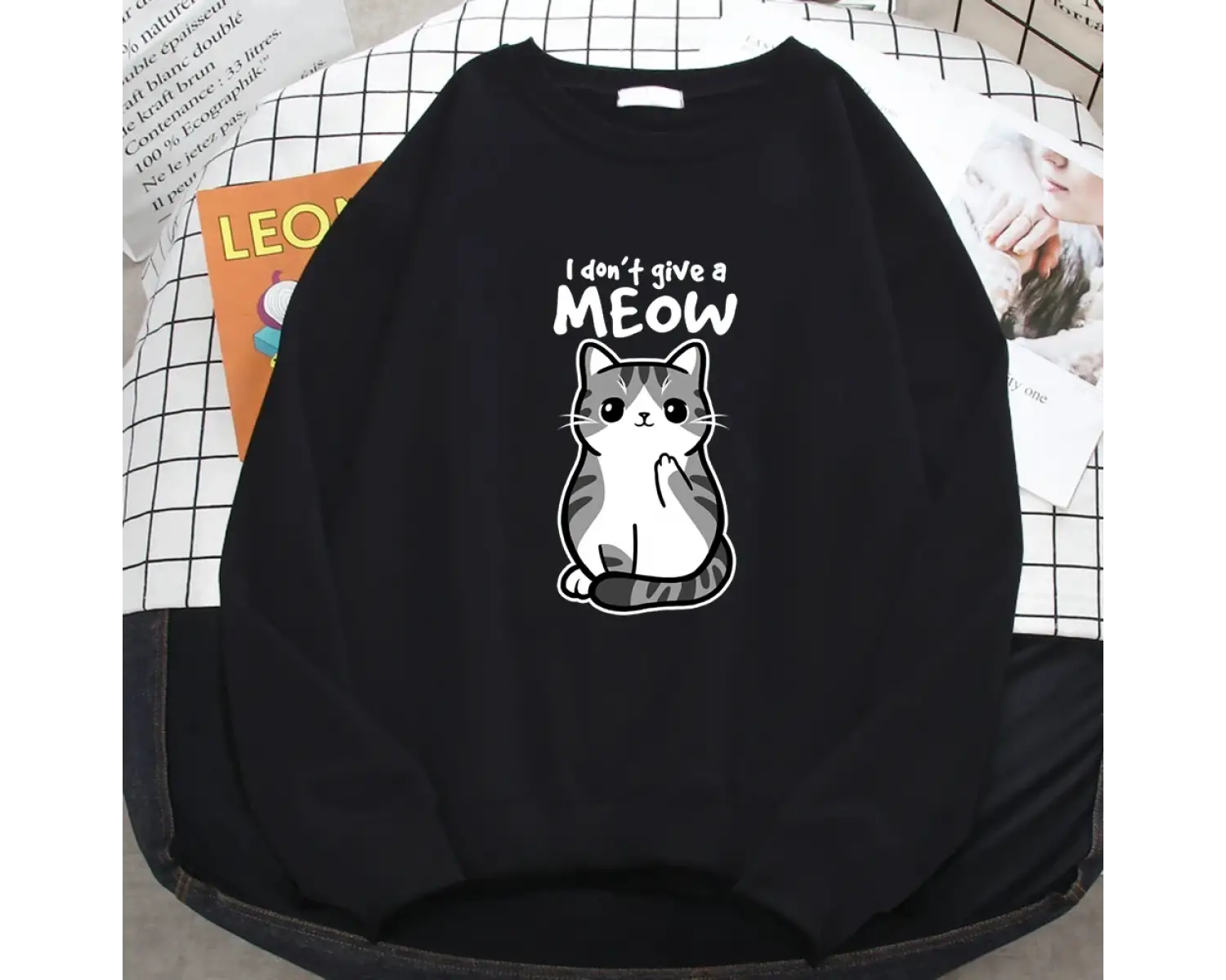 Basit Sonbahar Bayan Kazak Ben Miyav Vermiyorum Komik Kedi Karikatür Hayvancılık Baskı Hoody