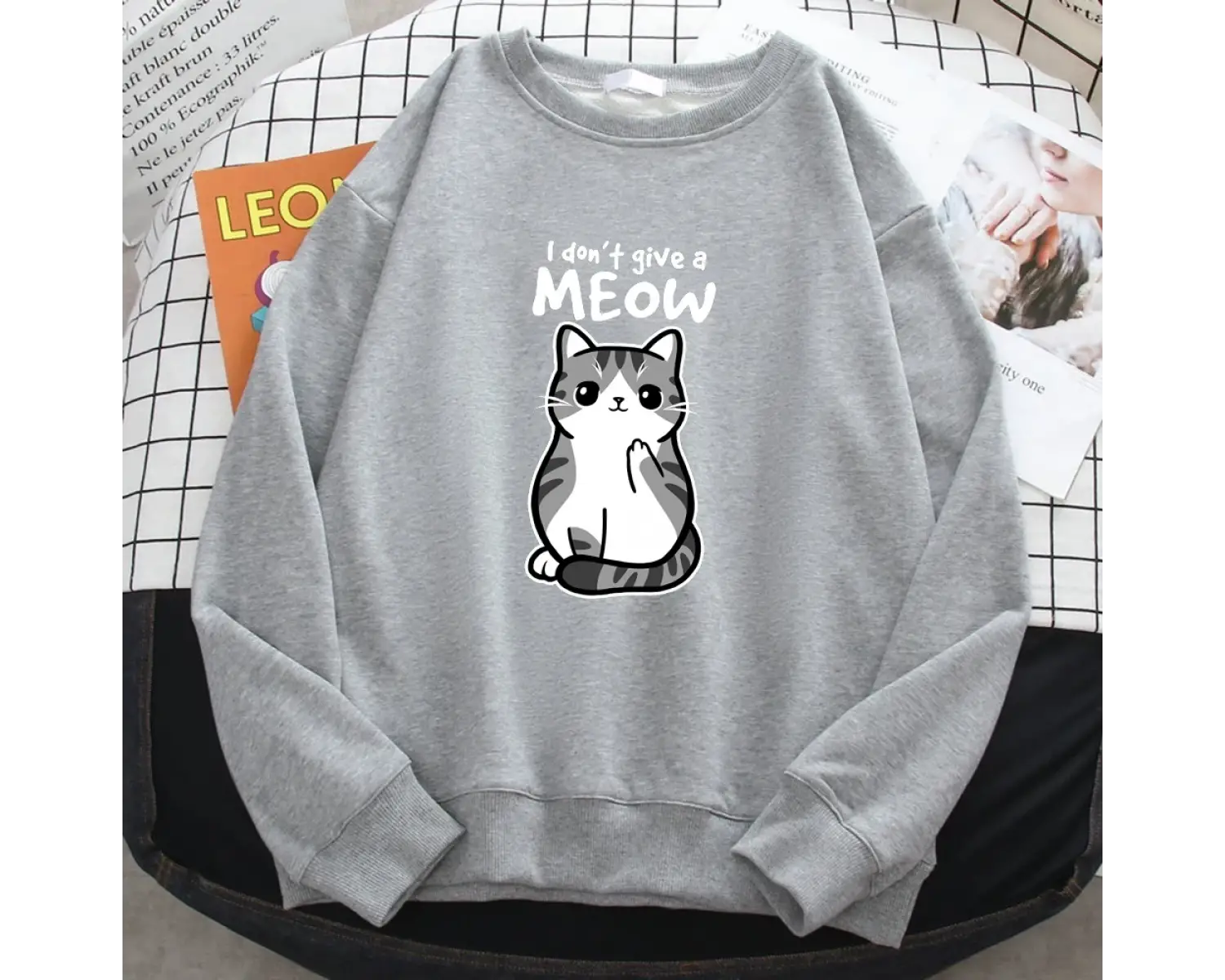 Basit Sonbahar Bayan Kazak Ben Miyav Vermiyorum Komik Kedi Karikatür Hayvancılık Baskı Hoody