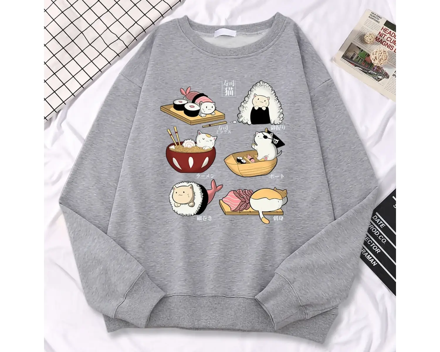 Basit sonbahar kadın kazak suşi CatS gün Harajuku baskı Hoodies Hoodies polar kazak sıcak ge