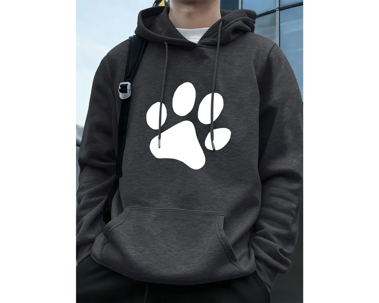 Basit Taban Desen Baskılı Erkek Sweatshirtleri Kışlık Bol Kapüşonlu Üstler Spor Cepli Polar S