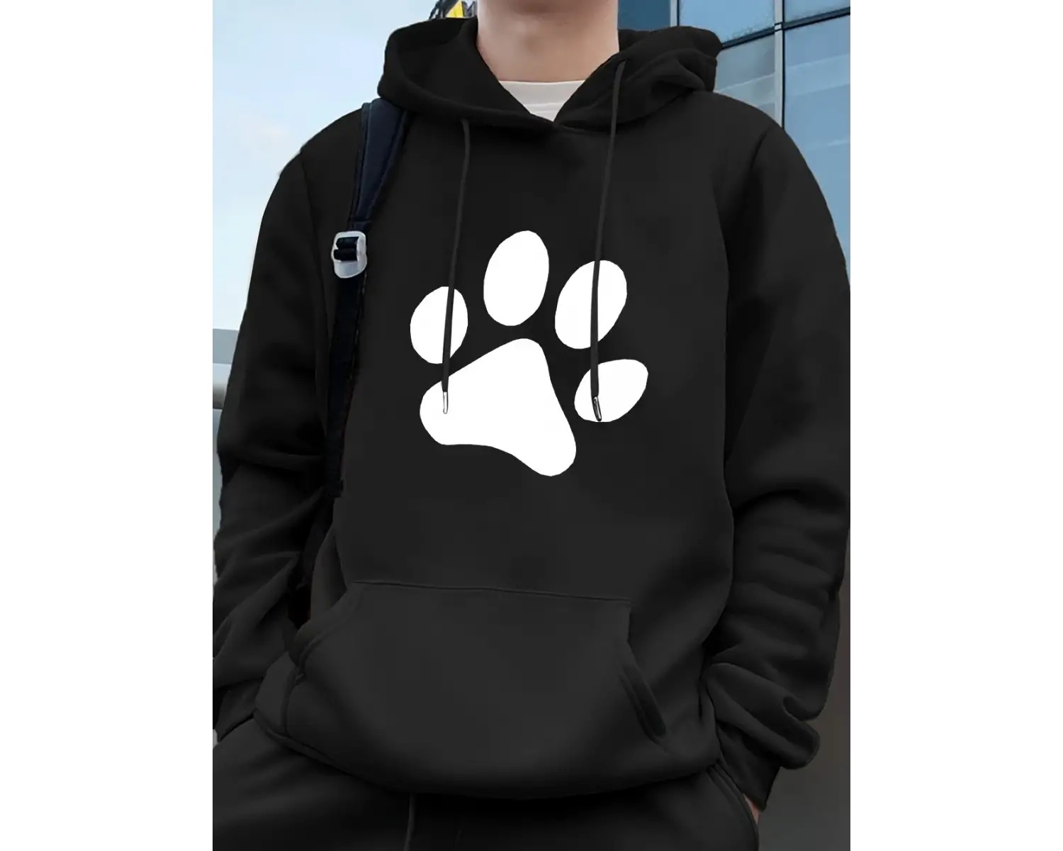 Basit Taban Desen Baskılı Erkek Sweatshirtleri Kışlık Bol Kapüşonlu Üstler Spor Cepli Polar S