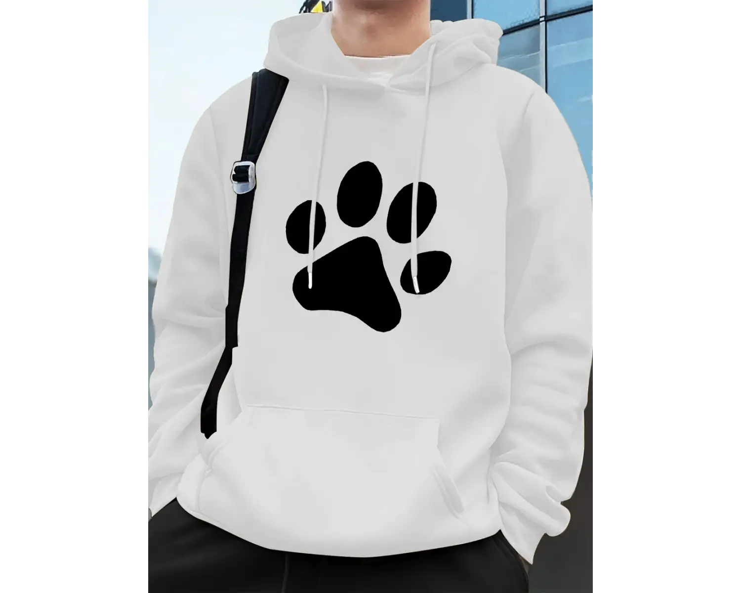 Basit Taban Desen Baskılı Erkek Sweatshirtleri Kışlık Bol Kapüşonlu Üstler Spor Cepli Polar S