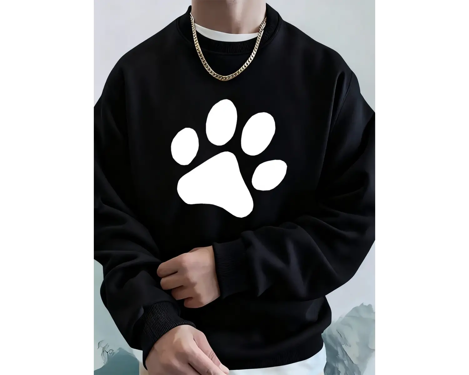 Basit Taban Desenli Baskılı Erkek Sweatshirt Kışlık Bol Kapüşonlu Spor Bisiklet Yaka Polar Sı