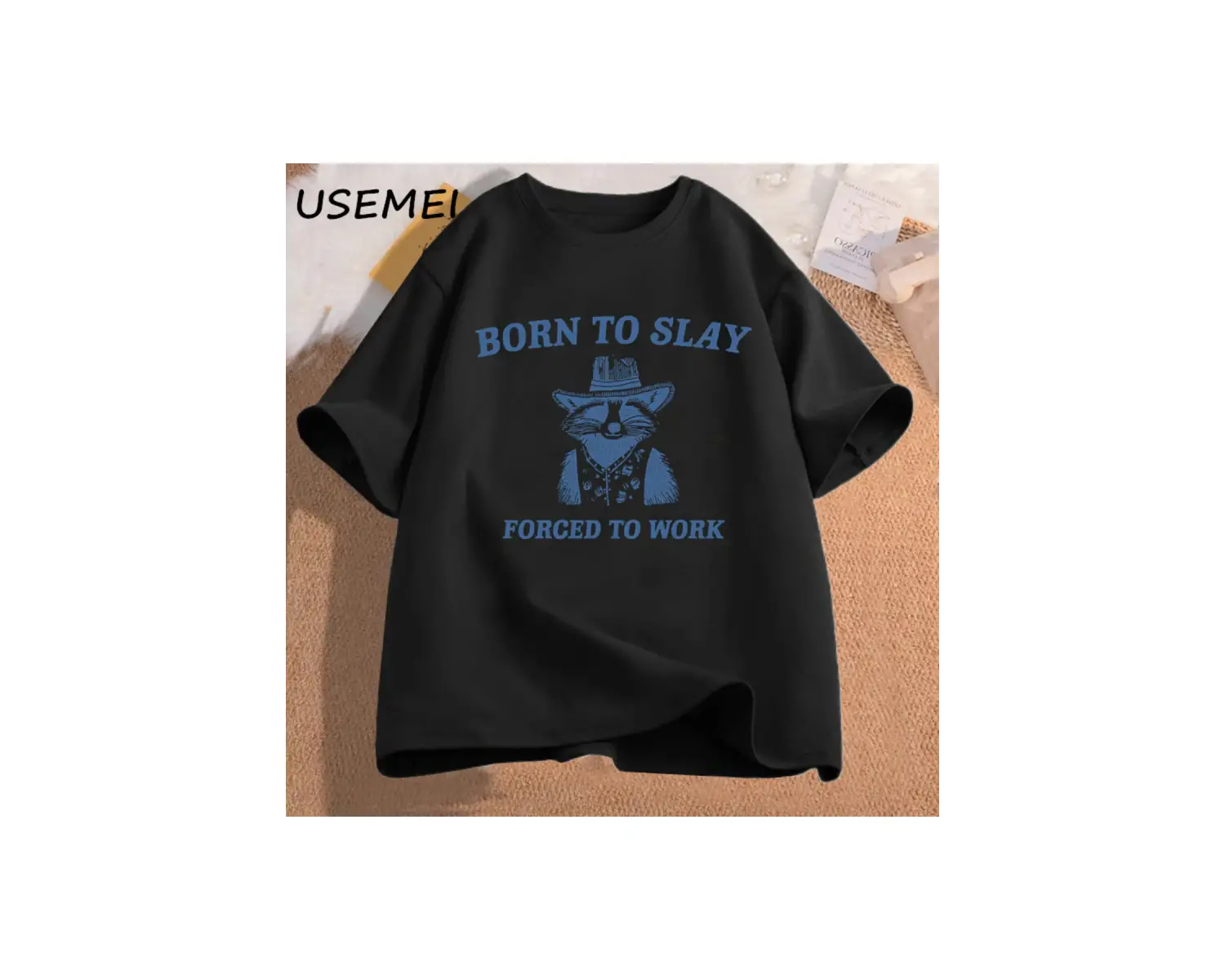 Baskılı tişört komik grafik tişörtleri çalışmak zorunda kalmak için doğan rakun Vintage karik 2911