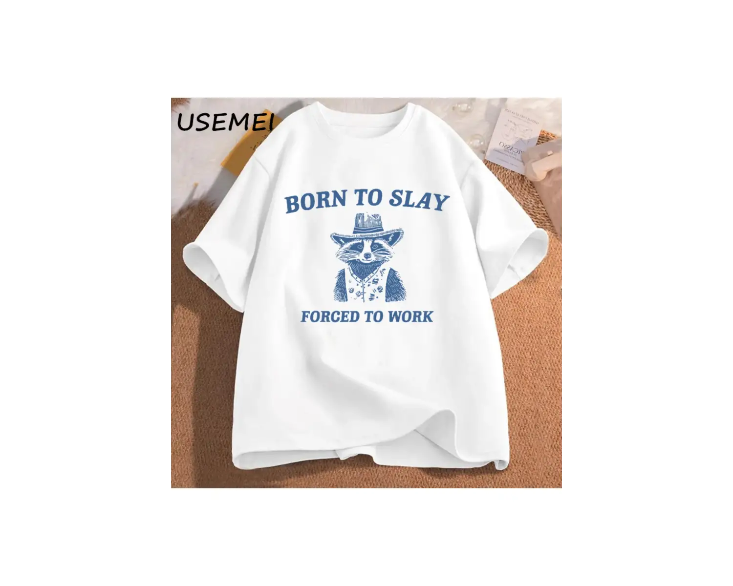 Baskılı tişört komik grafik tişörtleri çalışmak zorunda kalmak için doğan rakun Vintage karik 2911