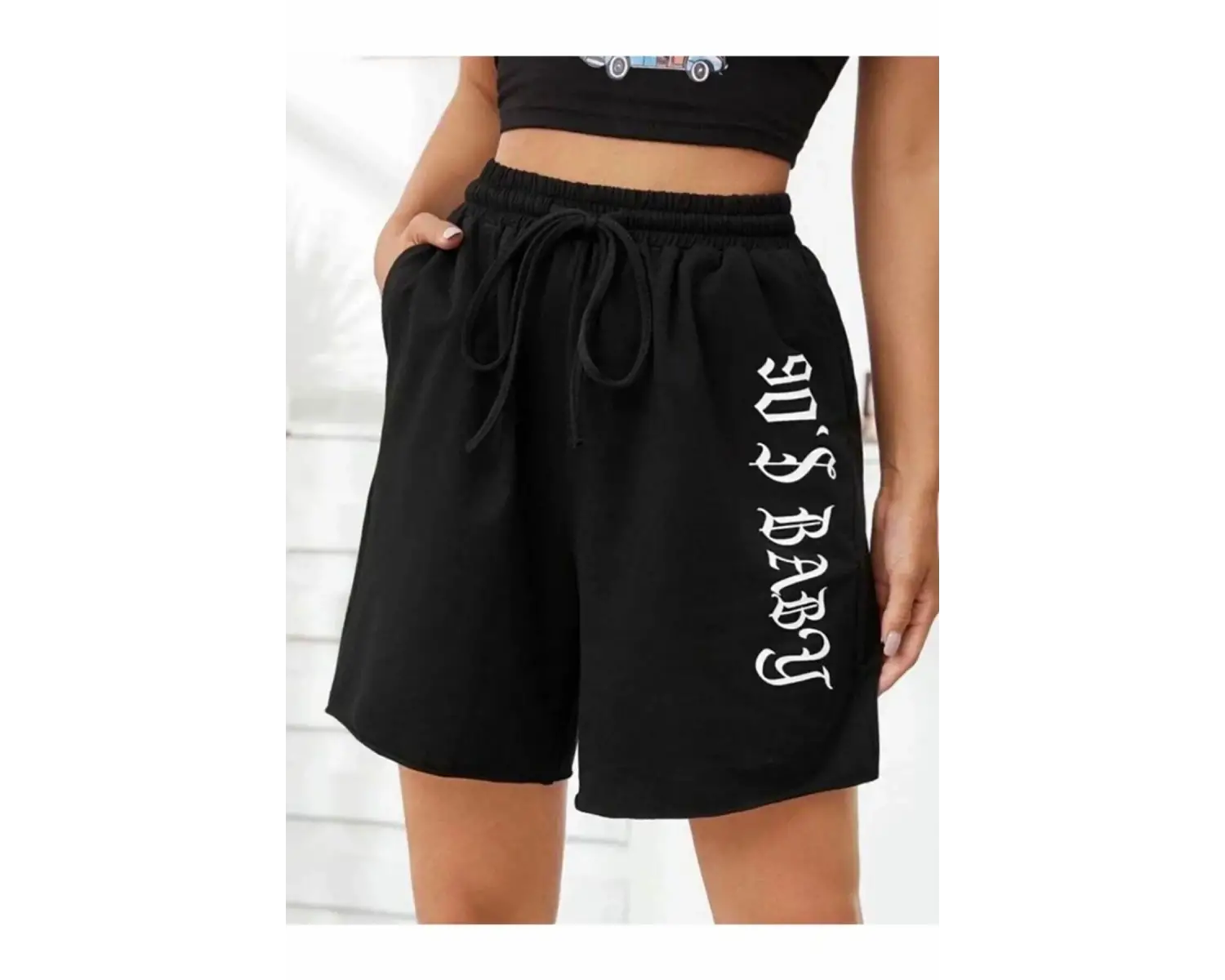 Bay Baskılı Kısa Kadın Şort Siyah Şort