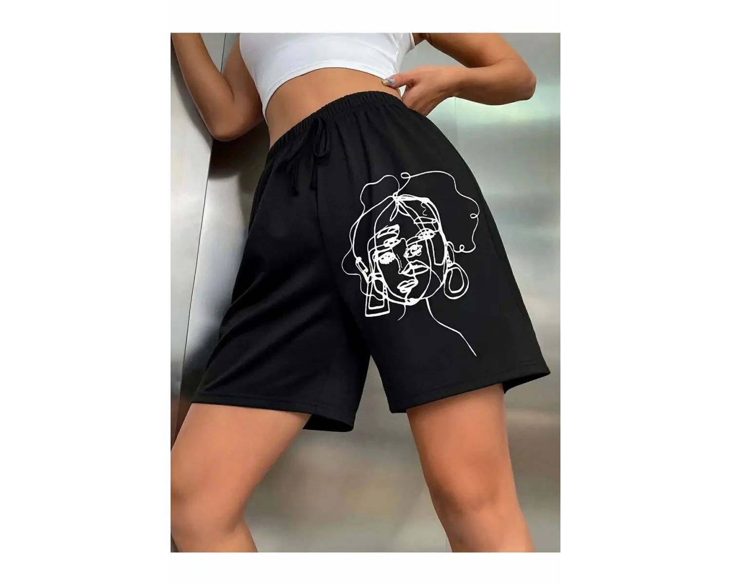 Bay Baskılı Kısa Kadın Şort Siyah Şort