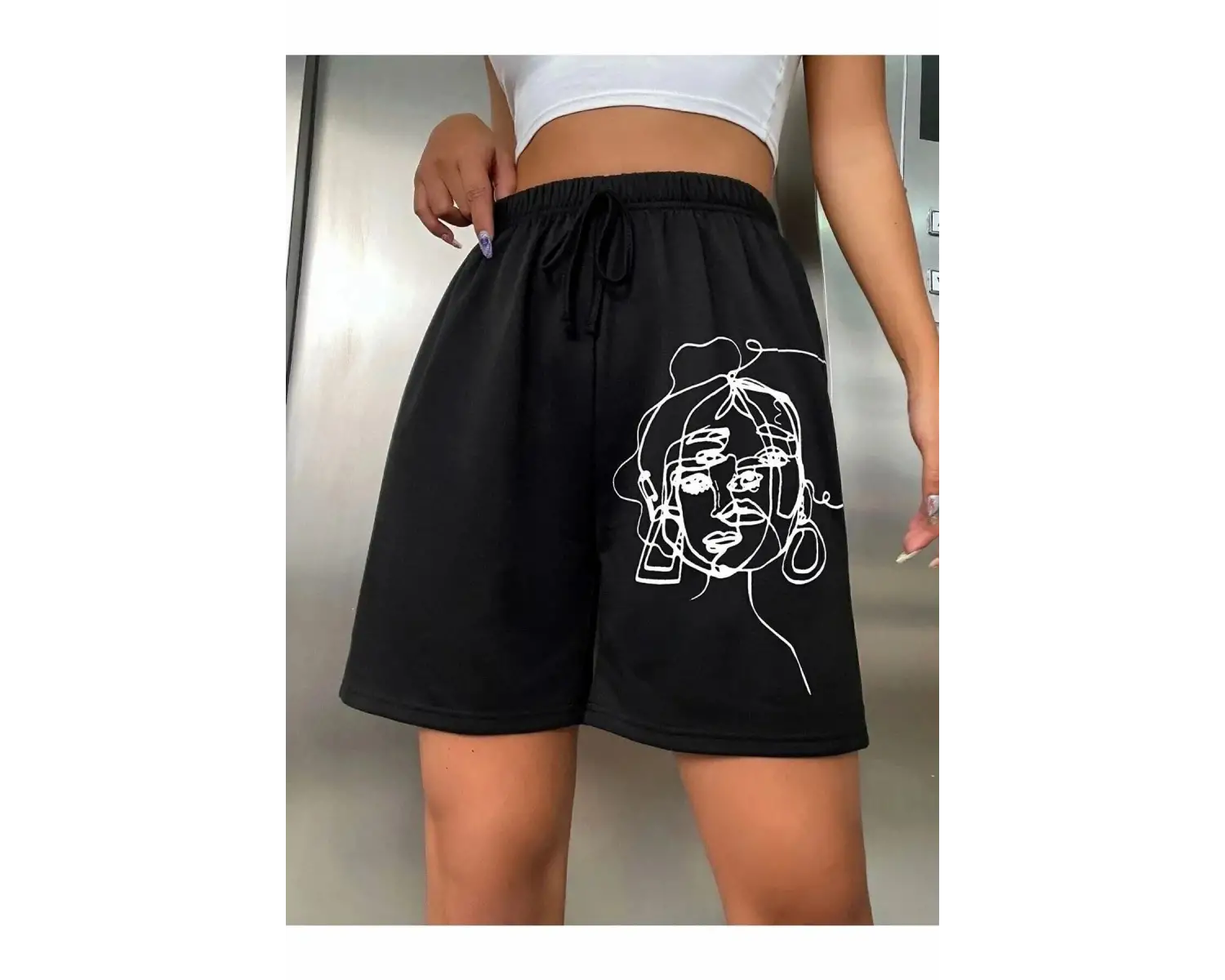 Bay Baskılı Kısa Kadın Şort Siyah Şort