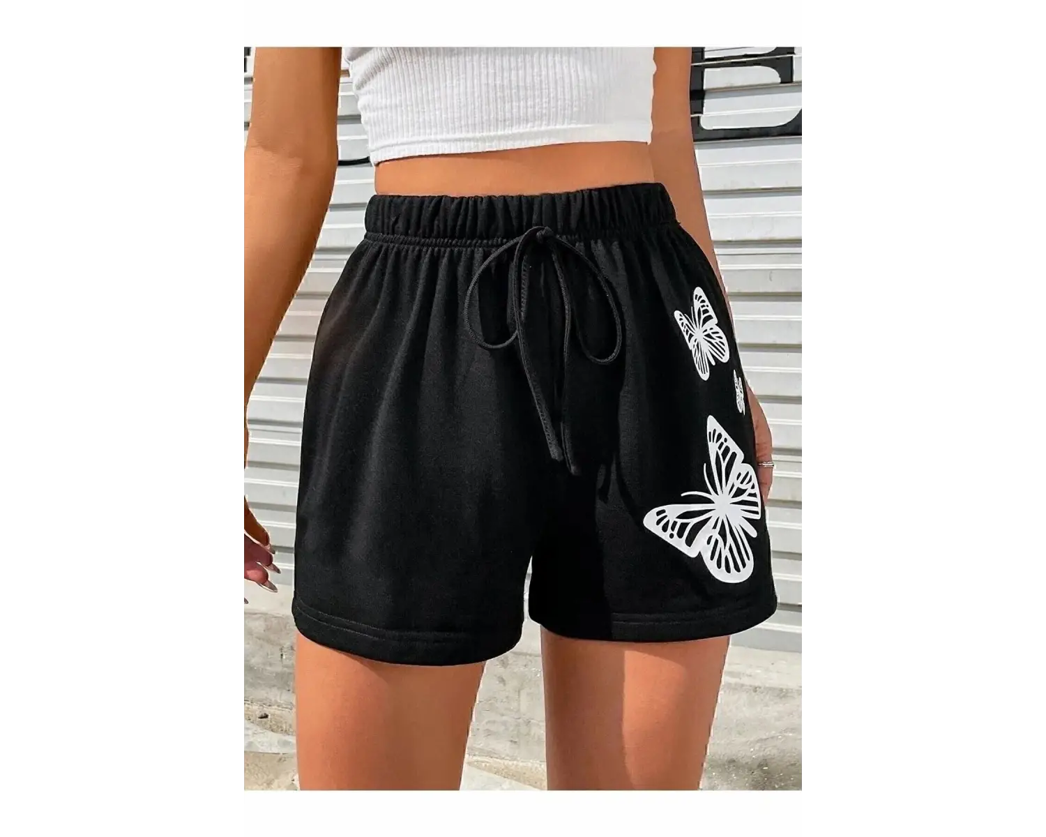 Bay Baskılı Kısa Kadın Şort Siyah Şort