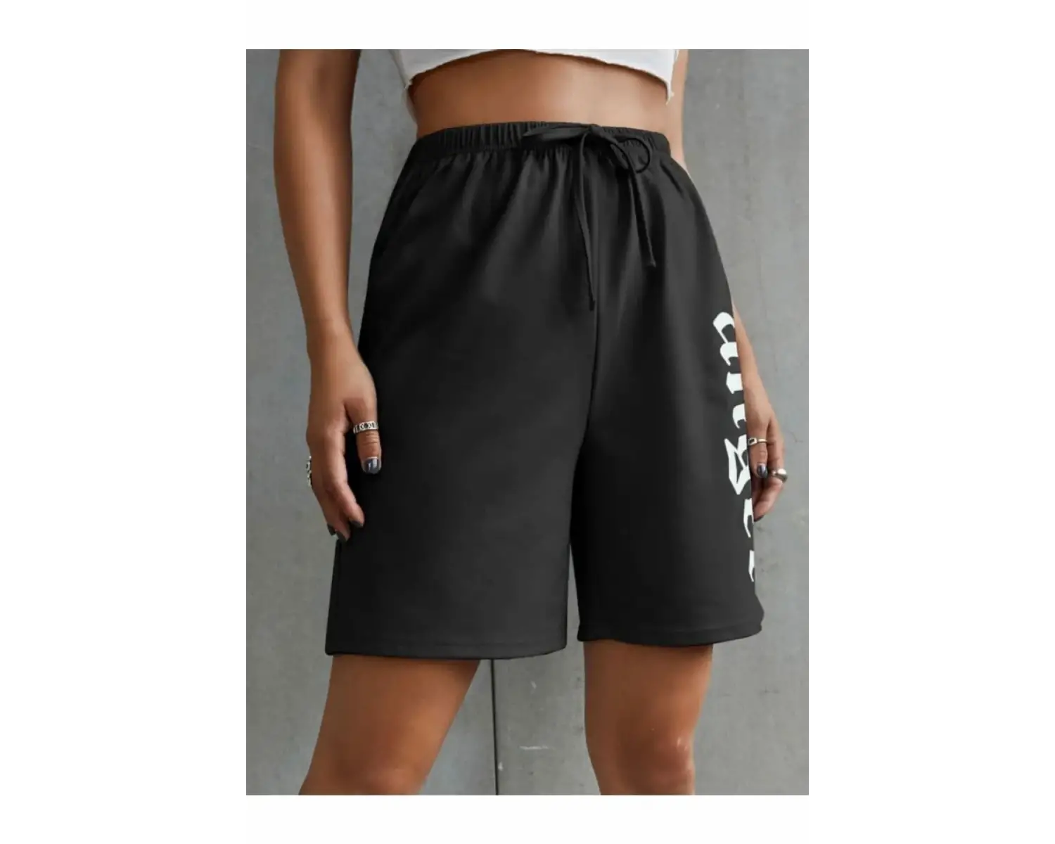 Bay Baskılı Kısa Kadın Şort Siyah Şort