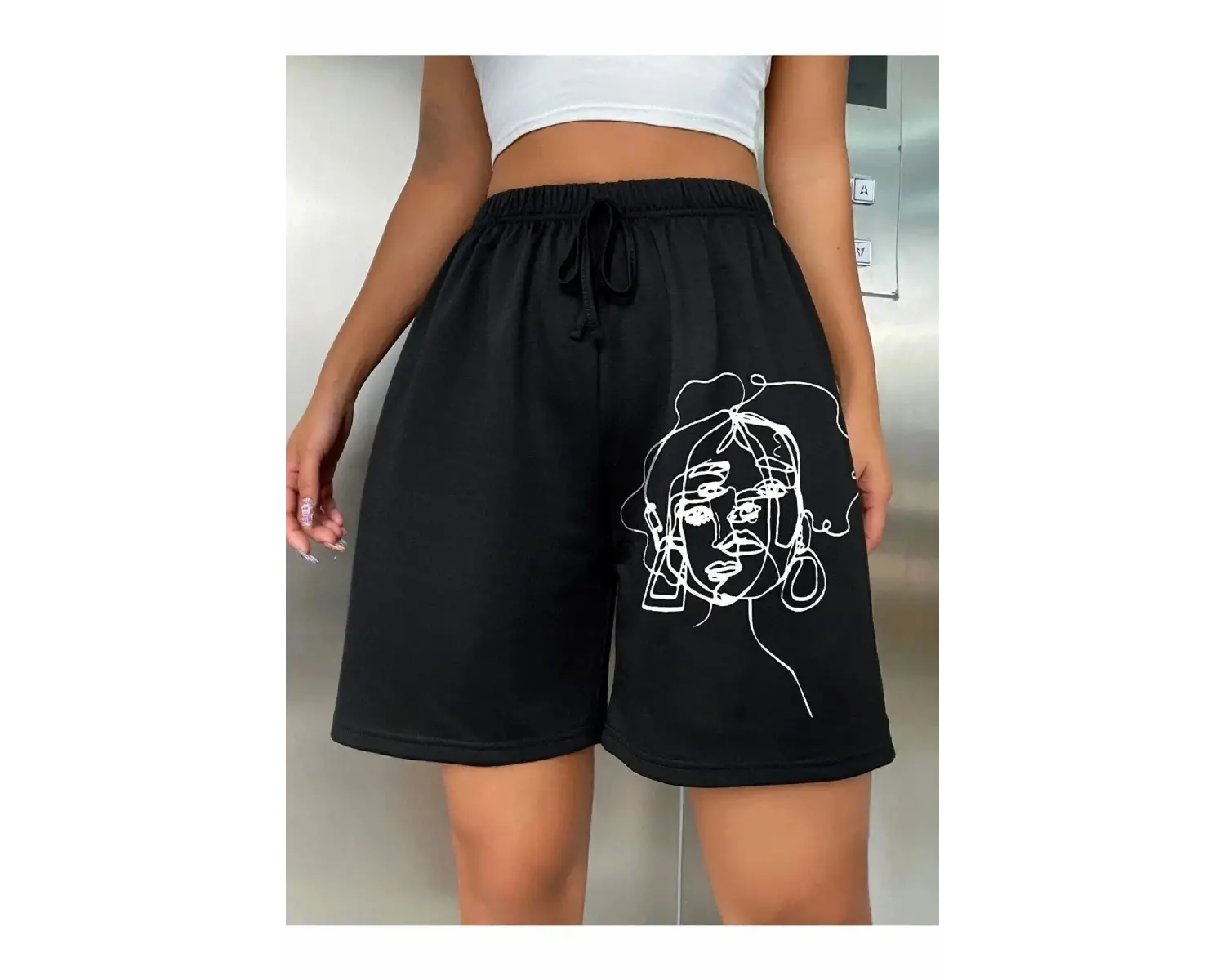 Bay Baskılı Kısa Kadın Şort Siyah Şort