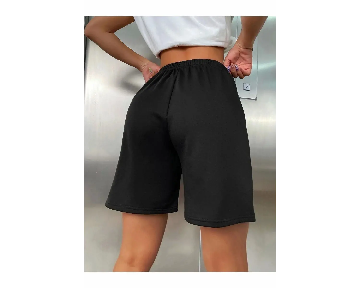 Bay Baskılı Kısa Kadın Şort Siyah Şort