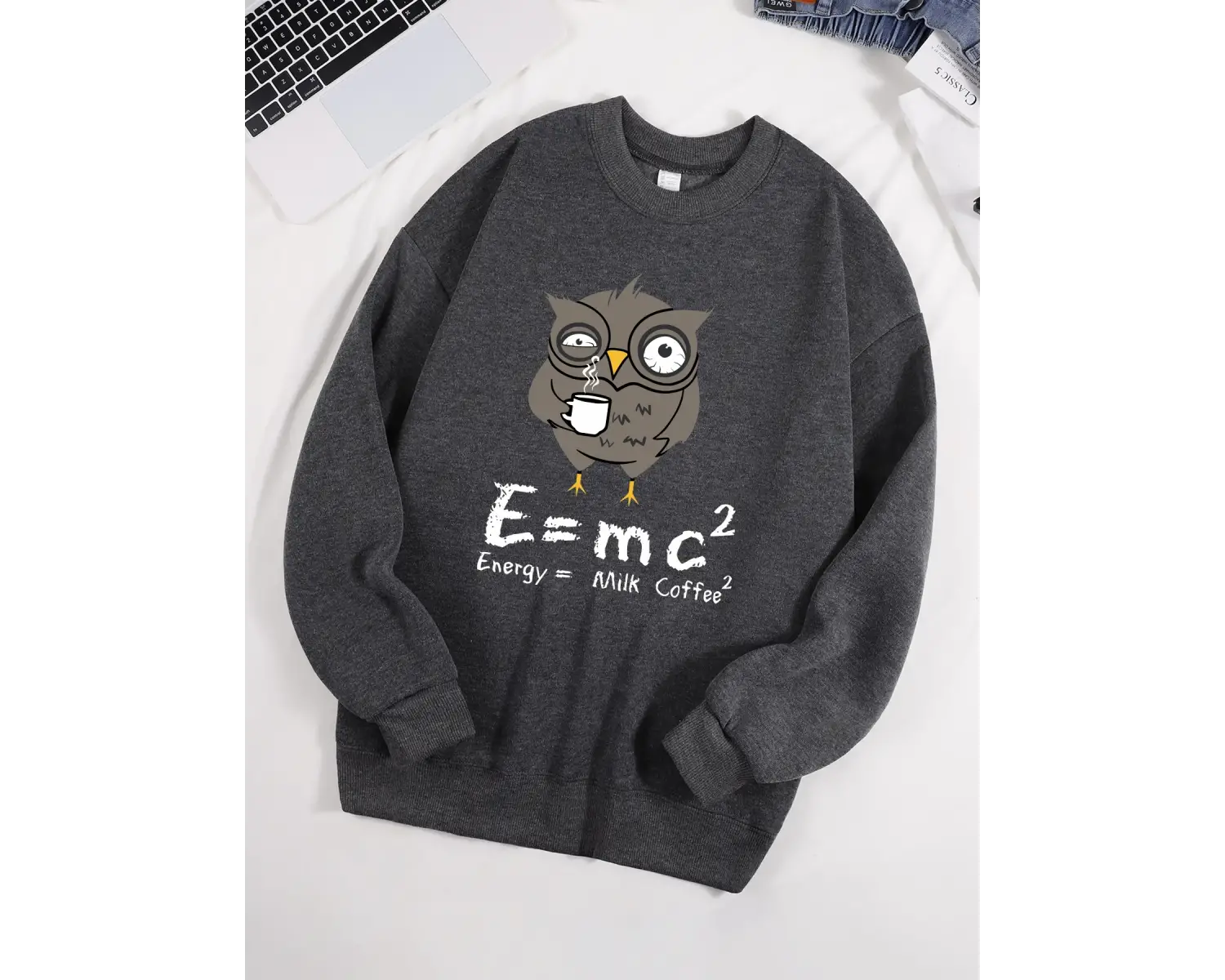 Baykuş İçme Kahve Ve Geç Kalma Desen Erkek Kazak Sonbahar 0-Boyun Kazak Hip Hop Giysileri Uni