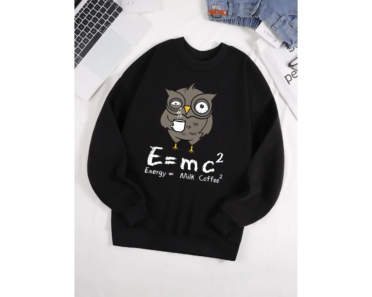 Baykuş İçme Kahve Ve Geç Kalma Desen Erkek Kazak Sonbahar 0-Boyun Kazak Hip Hop Giysileri Uni