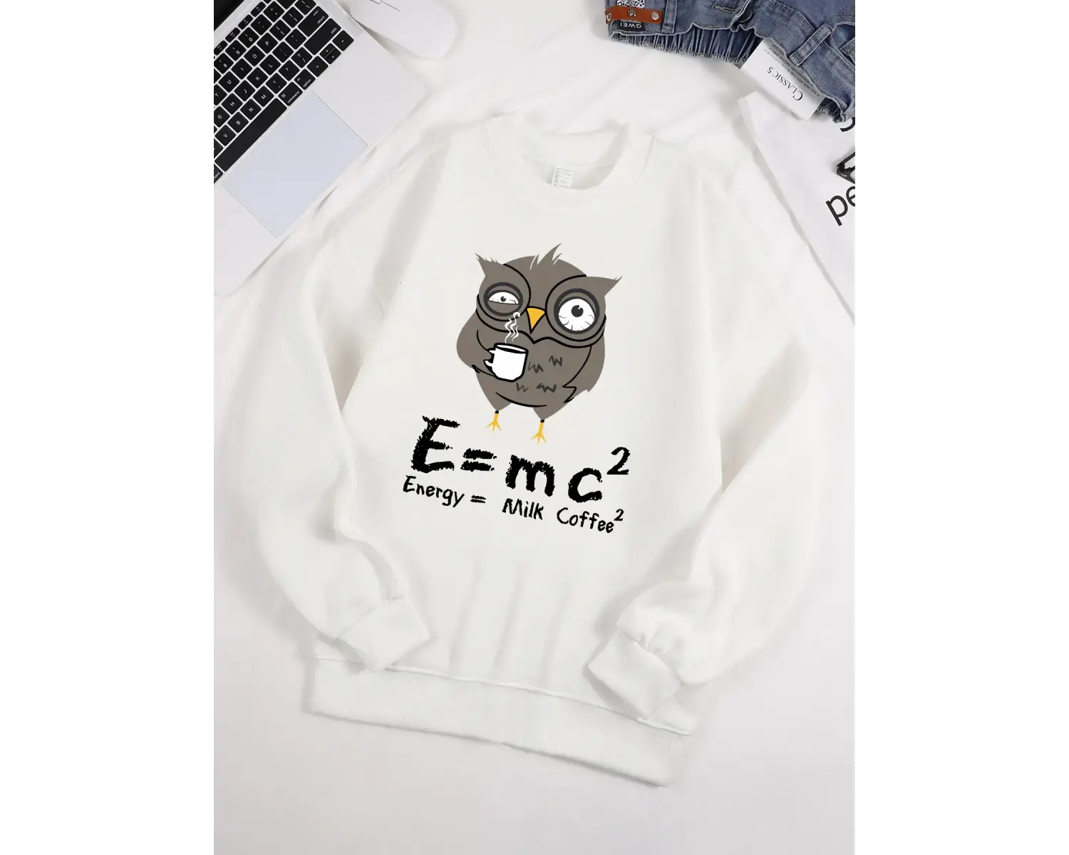 Baykuş İçme Kahve Ve Geç Kalma Desen Erkek Kazak Sonbahar 0-Boyun Kazak Hip Hop Giysileri Uni