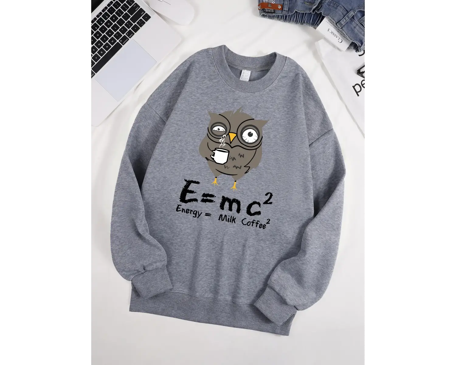 Baykuş İçme Kahve Ve Geç Kalma Desen Erkek Kazak Sonbahar 0-Boyun Kazak Hip Hop Giysileri Uni