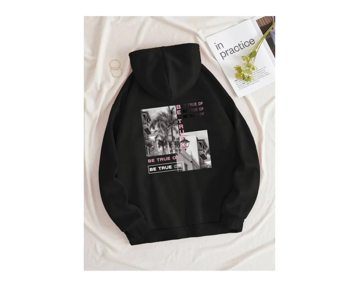 BE TRUE Renkli Oversize Kapüşonlu Sweatshirt Beyaz