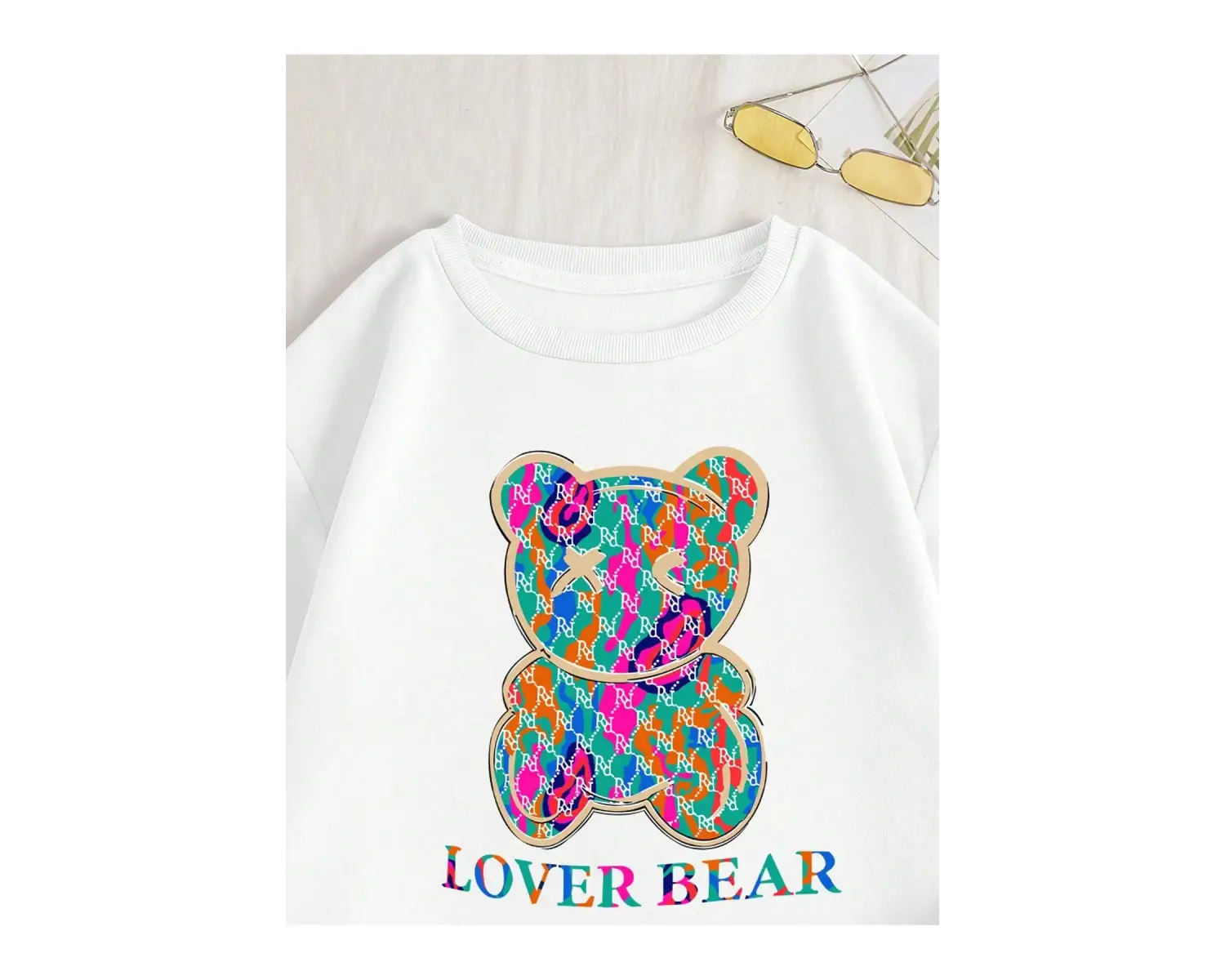 Bear & Letter Graphic Lined Sweatshirt Beyaz