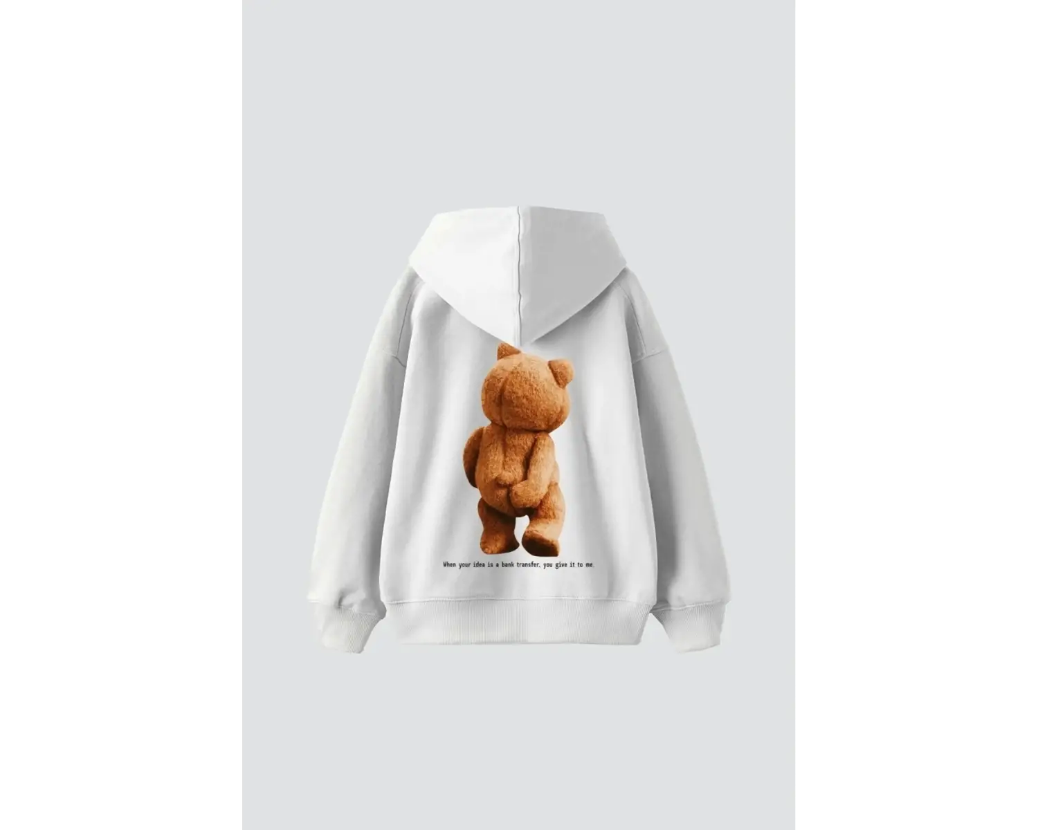 Bear Sırt Baskılı Oversize Unisex Beyaz