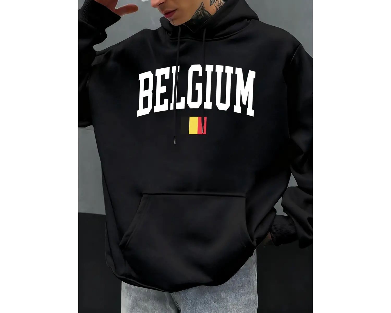 Belçika Mektubu Ve Bayrak Baskılı Erkek Kapüşonlu Üstleri Hip Hop Unisex Kapüşonlu Sonbahar P