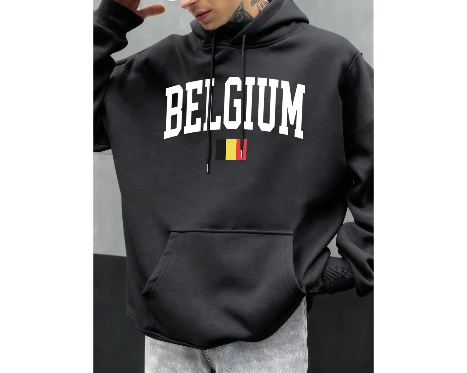 Belçika Mektubu Ve Bayrak Baskılı Erkek Kapüşonlu Üstleri Hip Hop Unisex Kapüşonlu Sonbahar P