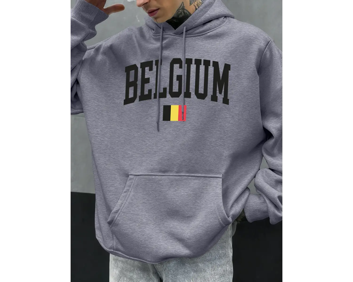 Belçika Mektubu Ve Bayrak Baskılı Erkek Kapüşonlu Üstleri Hip Hop Unisex Kapüşonlu Sonbahar P