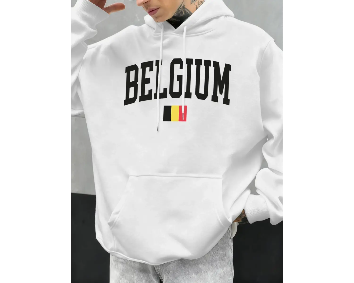 Belçika Mektubu Ve Bayrak Baskılı Erkek Kapüşonlu Üstleri Hip Hop Unisex Kapüşonlu Sonbahar P