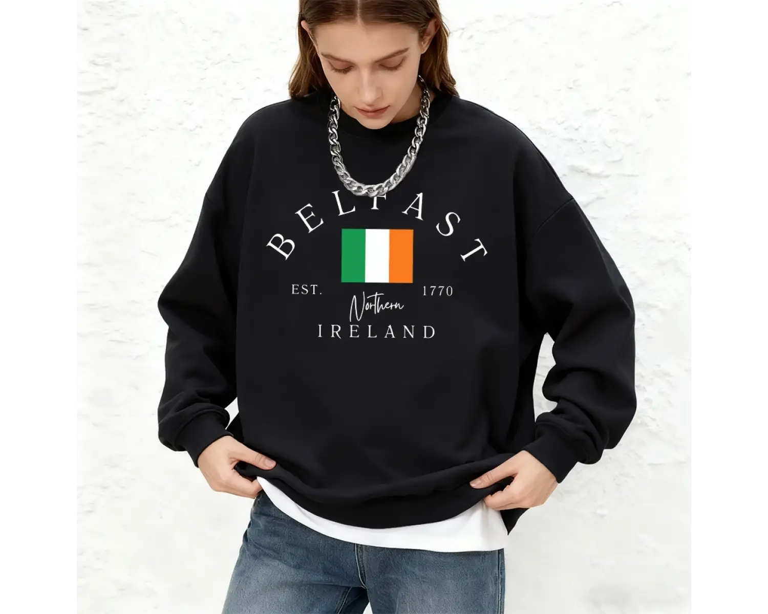 Belfast Est. 1770 Bayrak Baskı Kadın Tişörtü Kış Sıcak Koşu Hoodie Rahat Büyük Boy Bisiklet Y