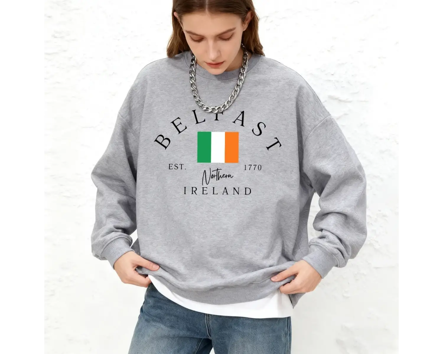 Belfast Est. 1770 Bayrak Baskı Kadın Tişörtü Kış Sıcak Koşu Hoodie Rahat Büyük Boy Bisiklet Y
