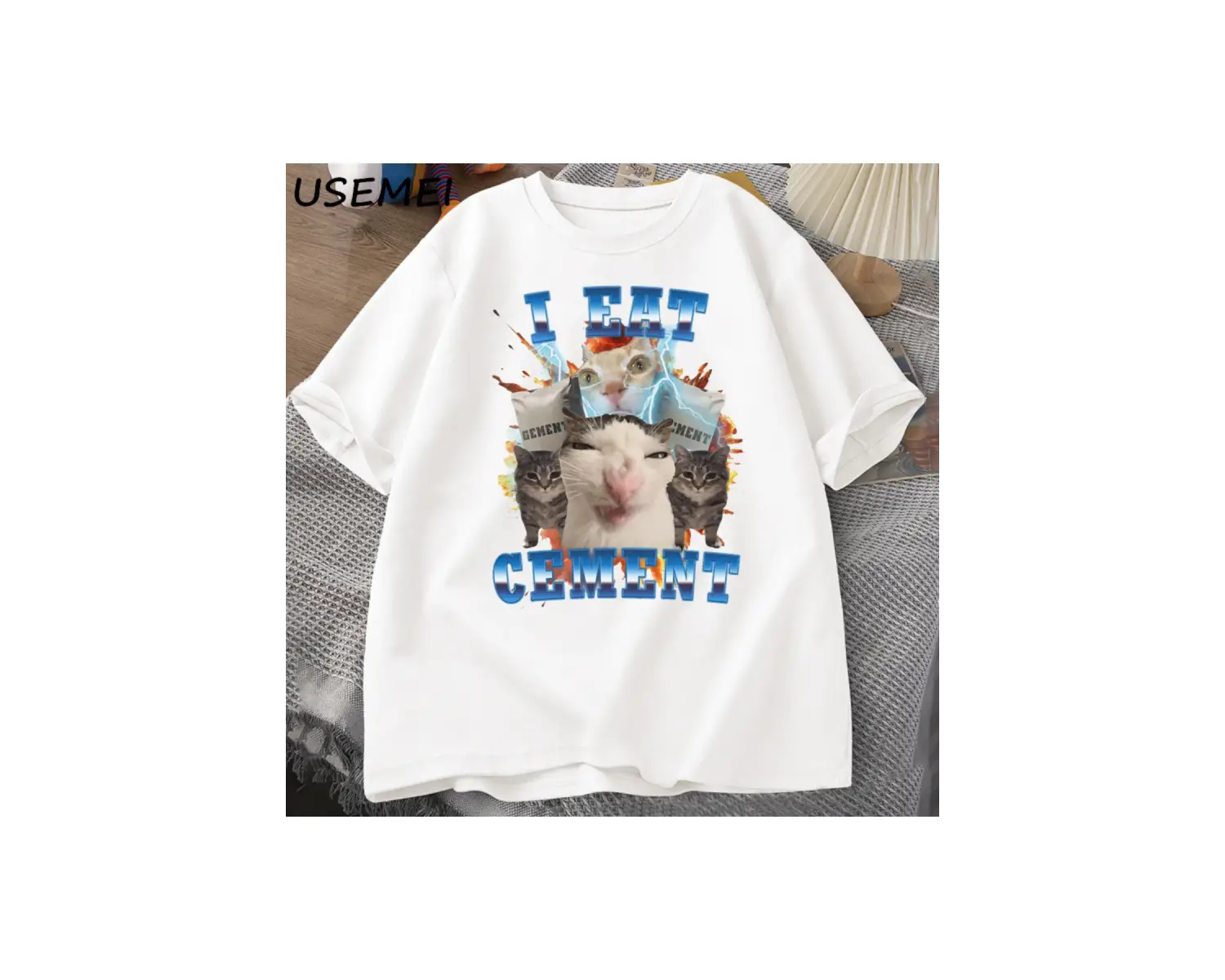 Ben çimento komik kedi Meme Tee pamuk kısa kollu aptal çirkin kediler baskılı T Shirt