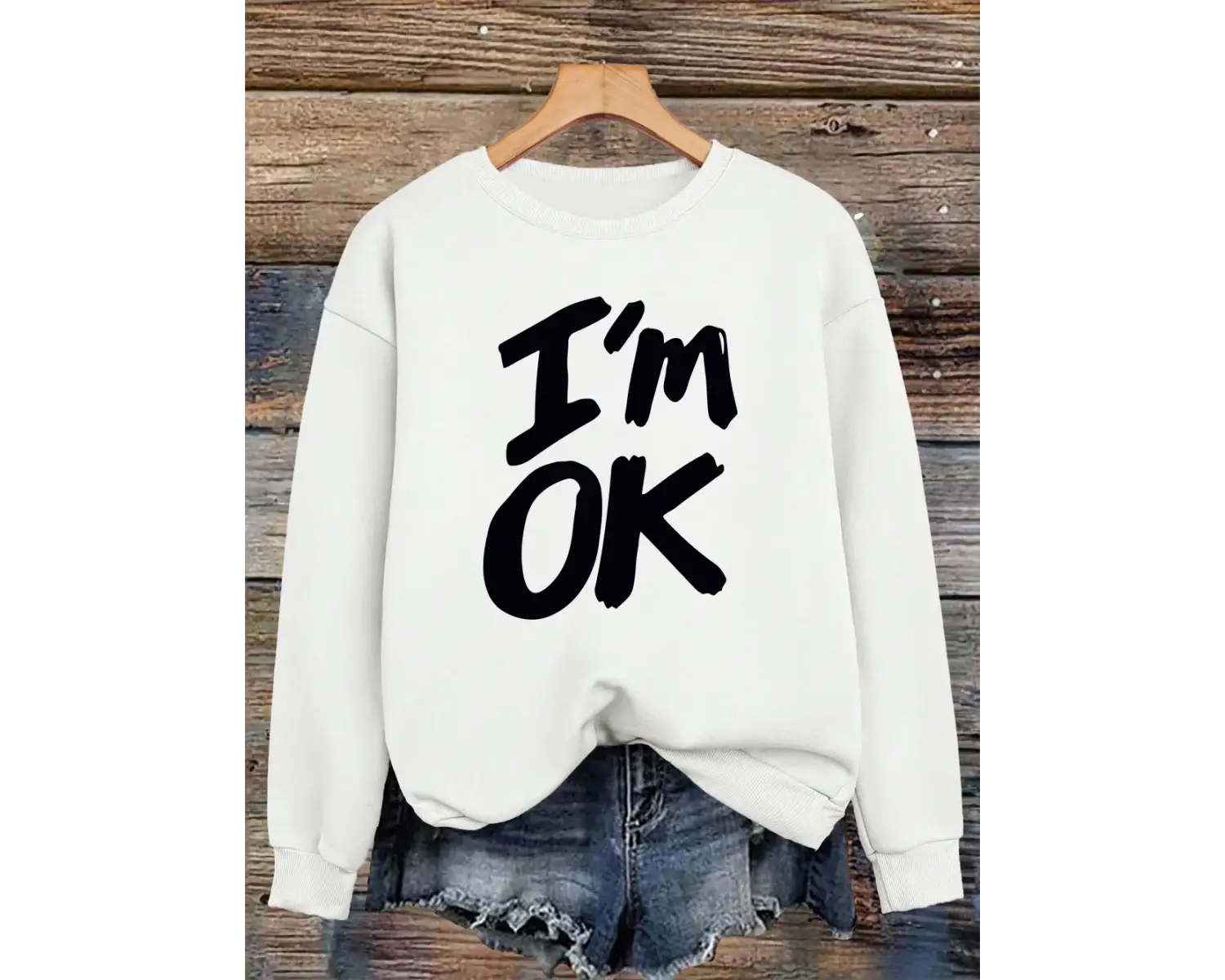 Ben iyiyim mektup baskılı tişörtü bayan sonbahar kış rahat kapşonlu polar sıcak bisiklet yaka