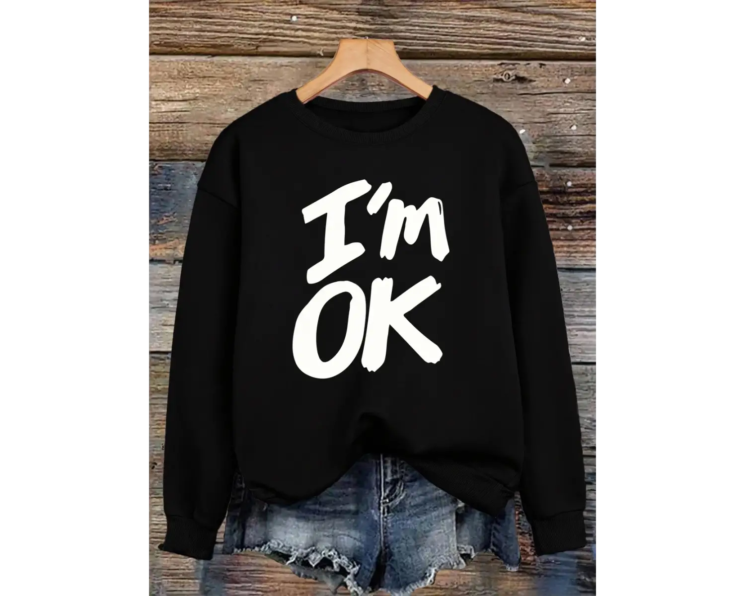 Ben iyiyim mektup baskılı tişörtü bayan sonbahar kış rahat kapşonlu polar sıcak bisiklet yaka