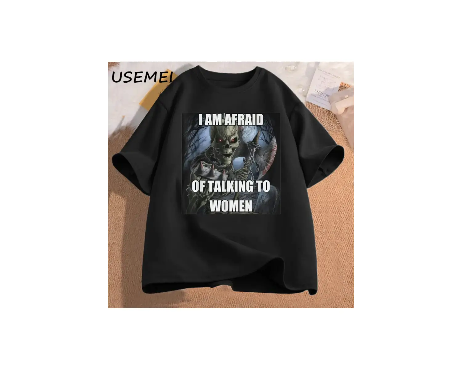 Ben kadın t-shirt erkek pamuk kısa kollu Tees ile konuşmaktan korkuyorum komik sert iskelet M 3016