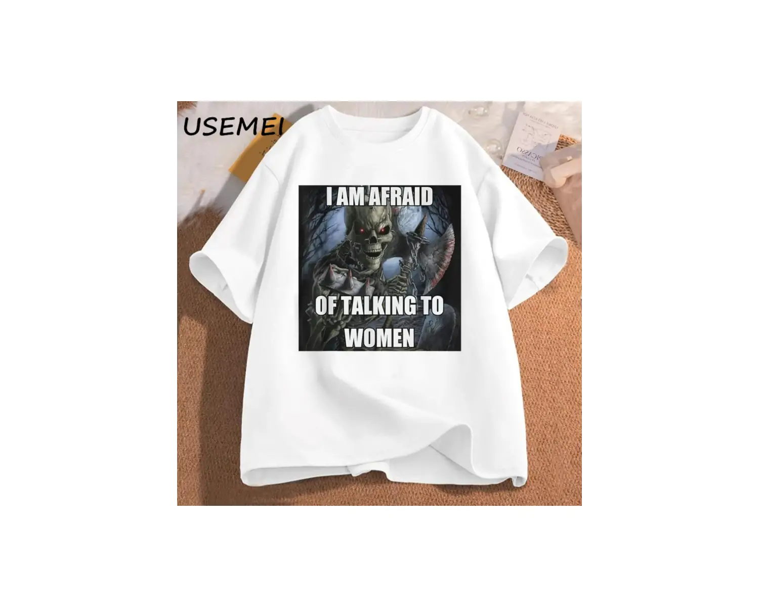 Ben kadın t-shirt erkek pamuk kısa kollu Tees ile konuşmaktan korkuyorum komik sert iskelet M 3016