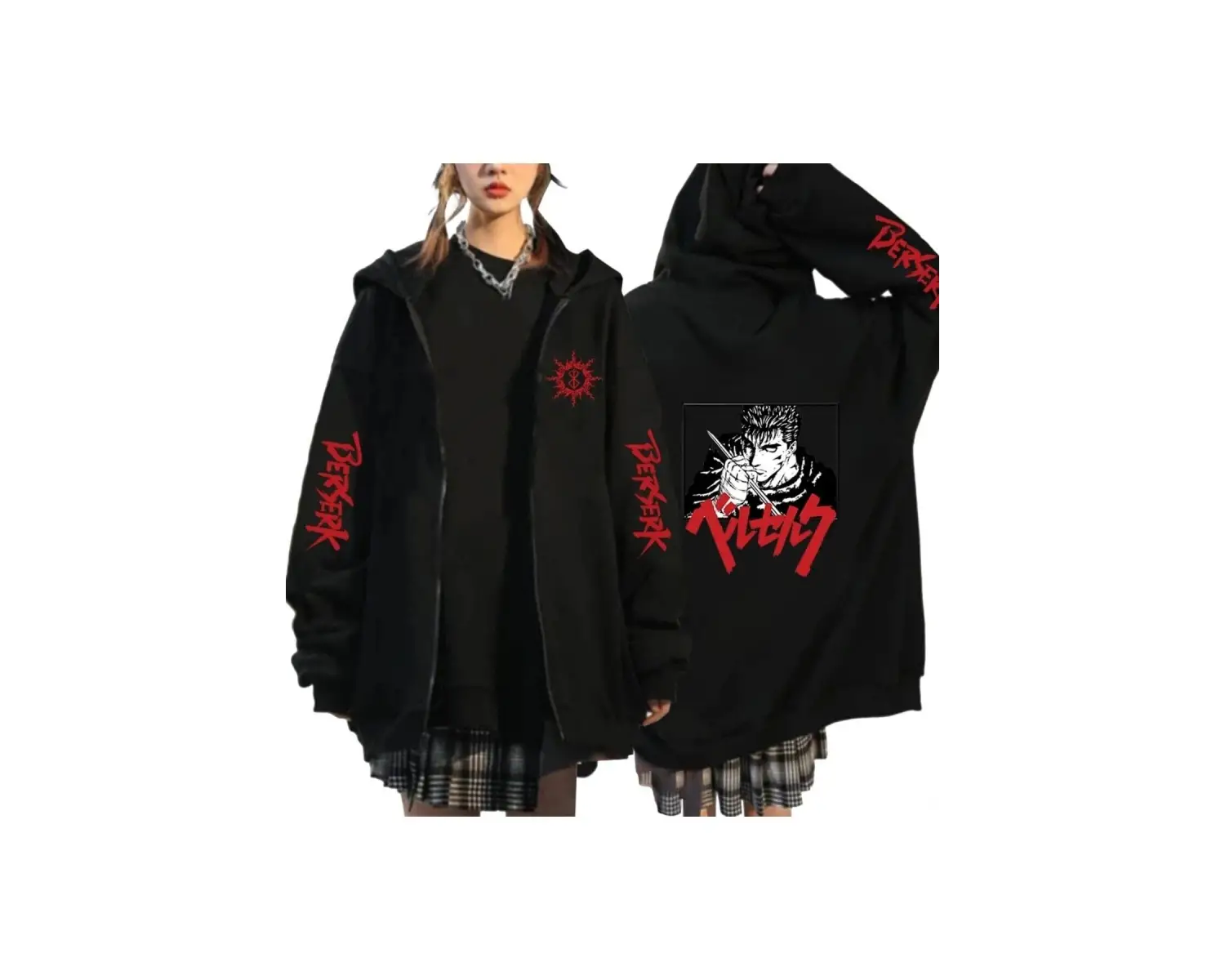 Berserk Anime Fermuarlı Hoodie Model 104 12287