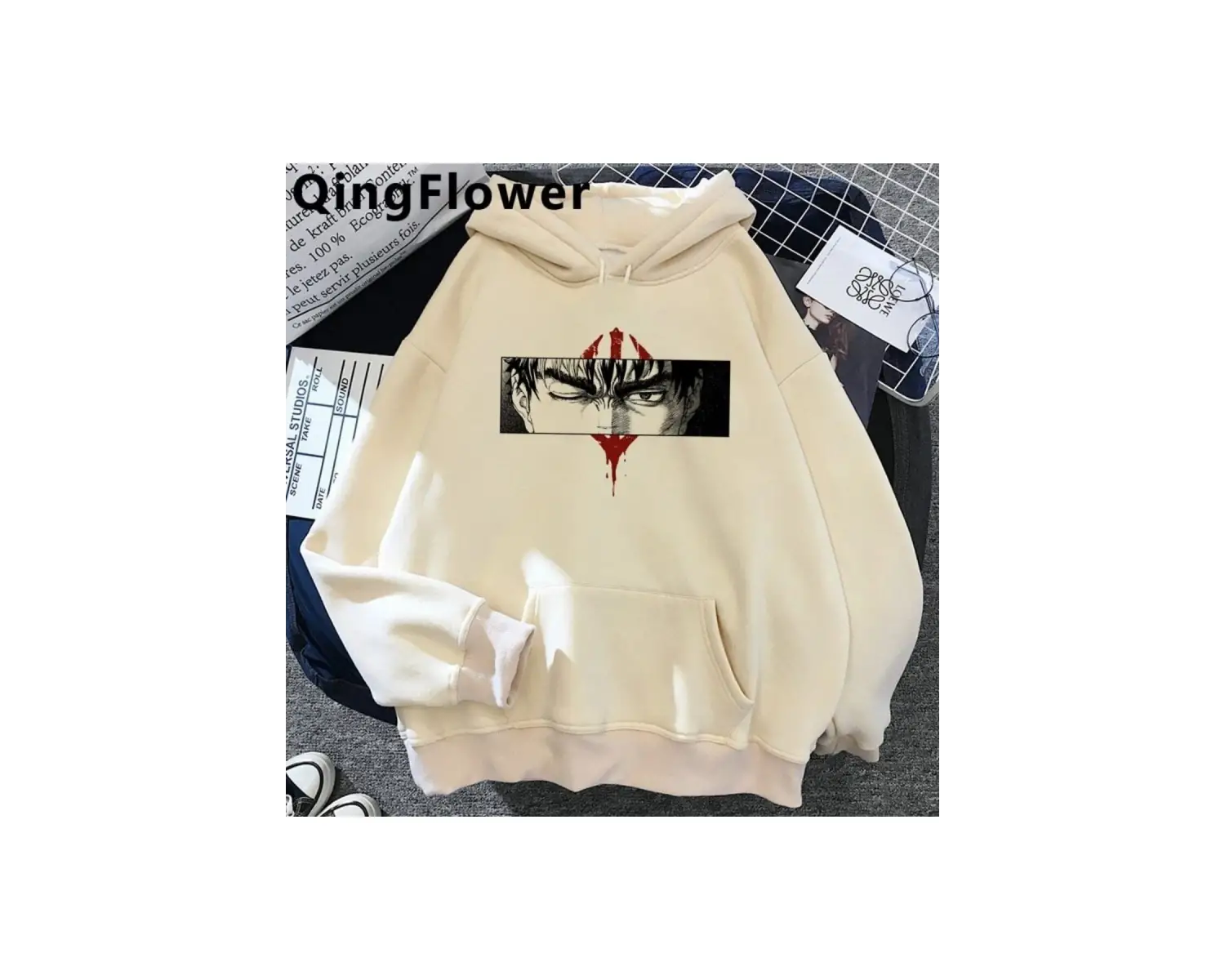 Berserk Anime Grafik Hoodie Model 72 12255 Beyaz