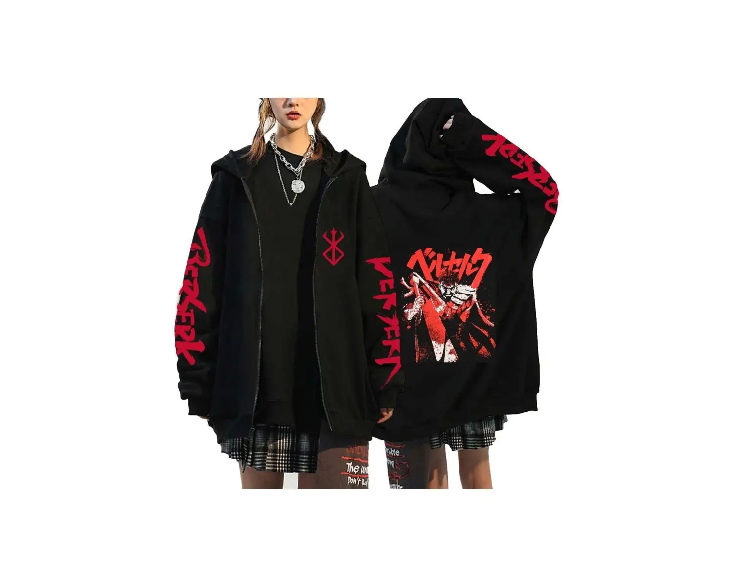 Berserk Fermuarlı Hoodie Mod45 14630 Siyah