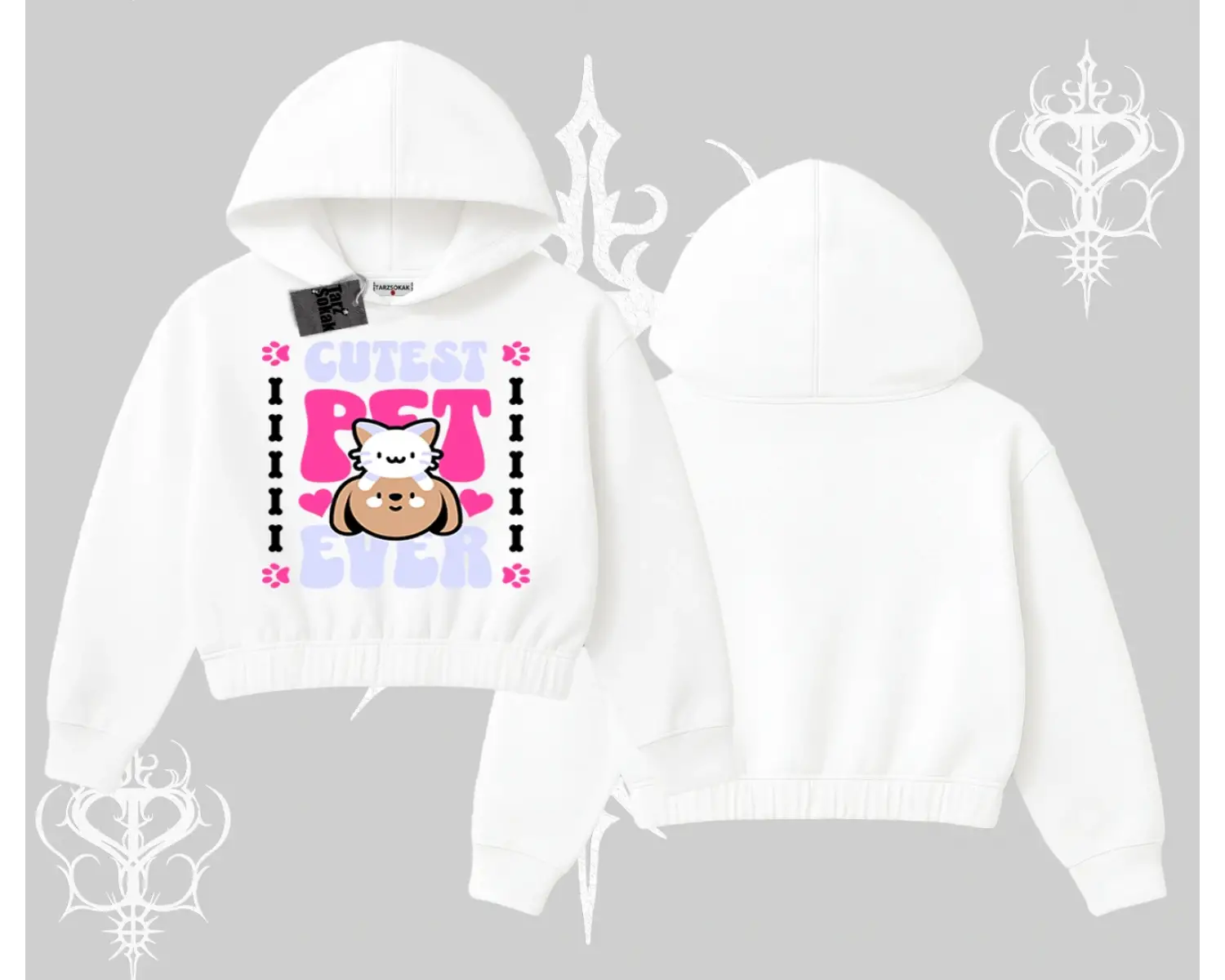 Best Pet Ever Baskılı Kapşonlu Crop Sweatshirt