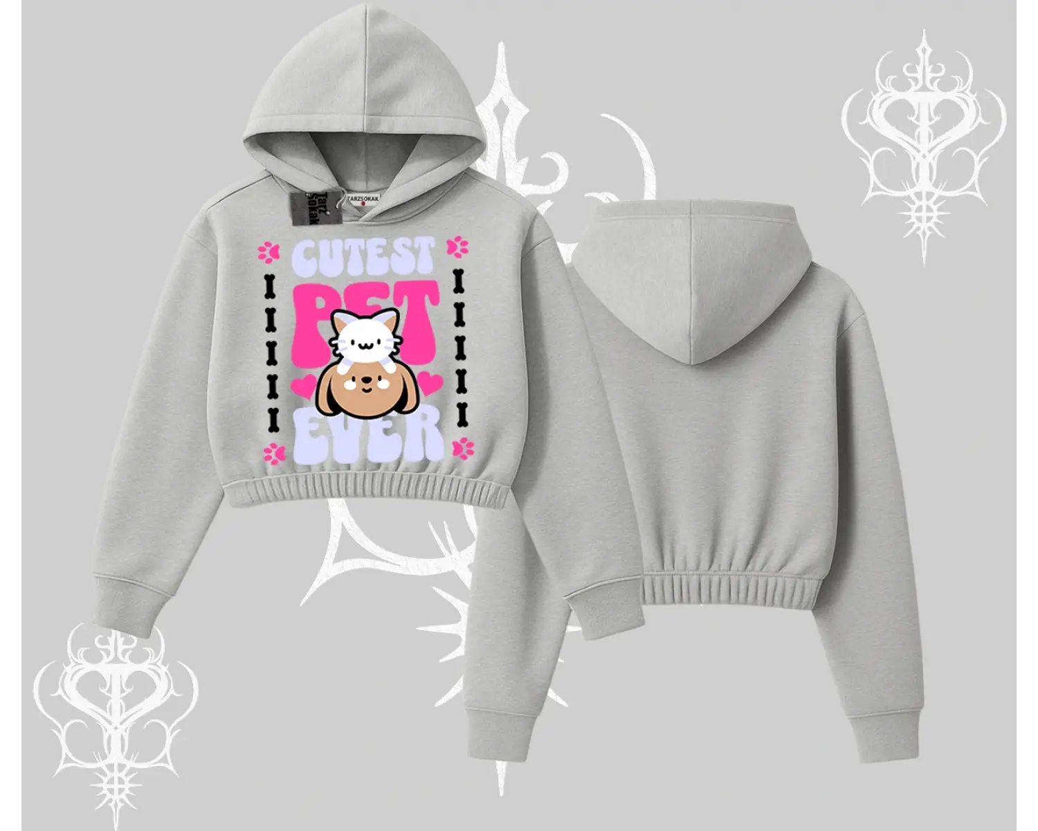 Best Pet Ever Baskılı Kapşonlu Crop Sweatshirt