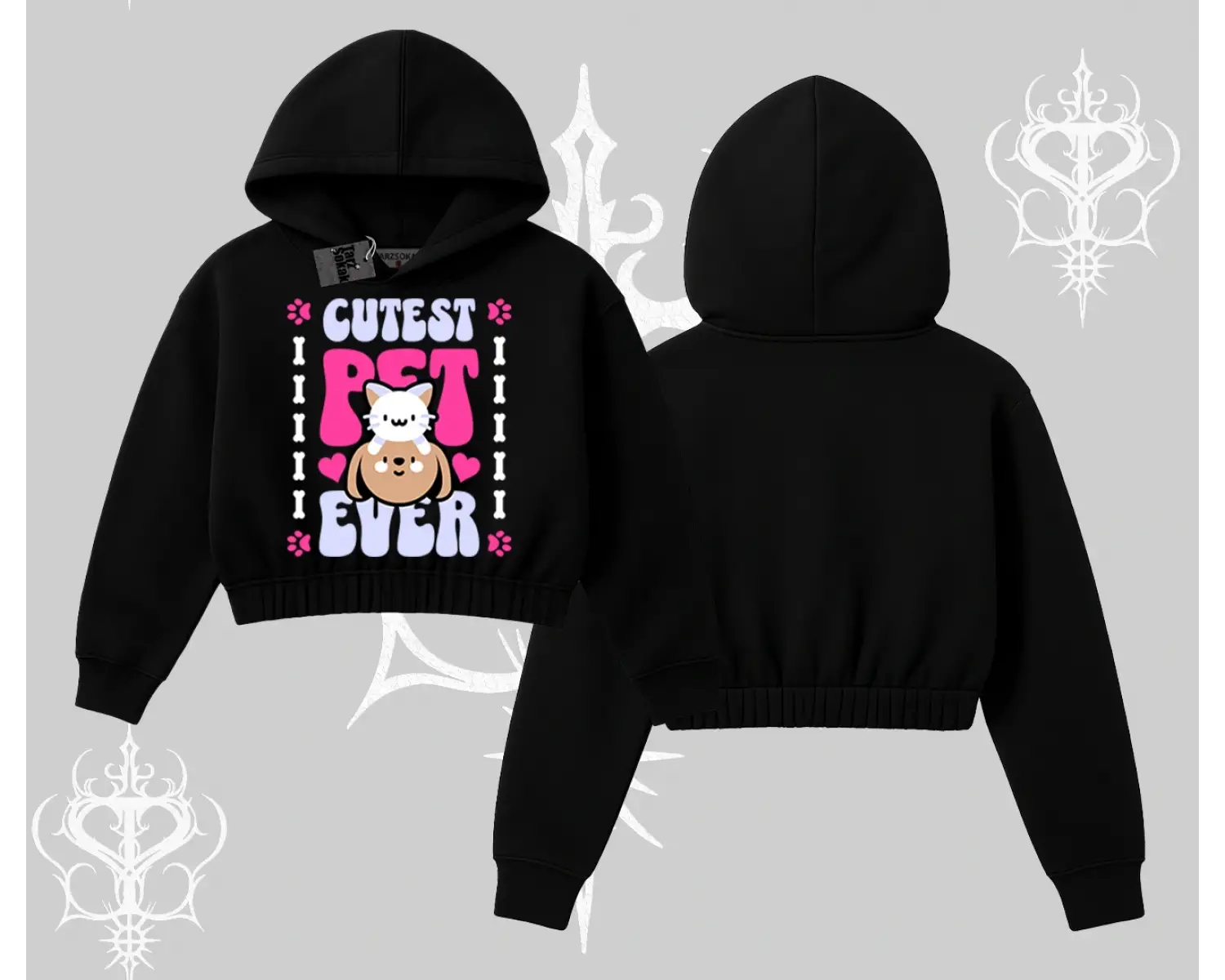 Best Pet Ever Baskılı Kapşonlu Crop Sweatshirt