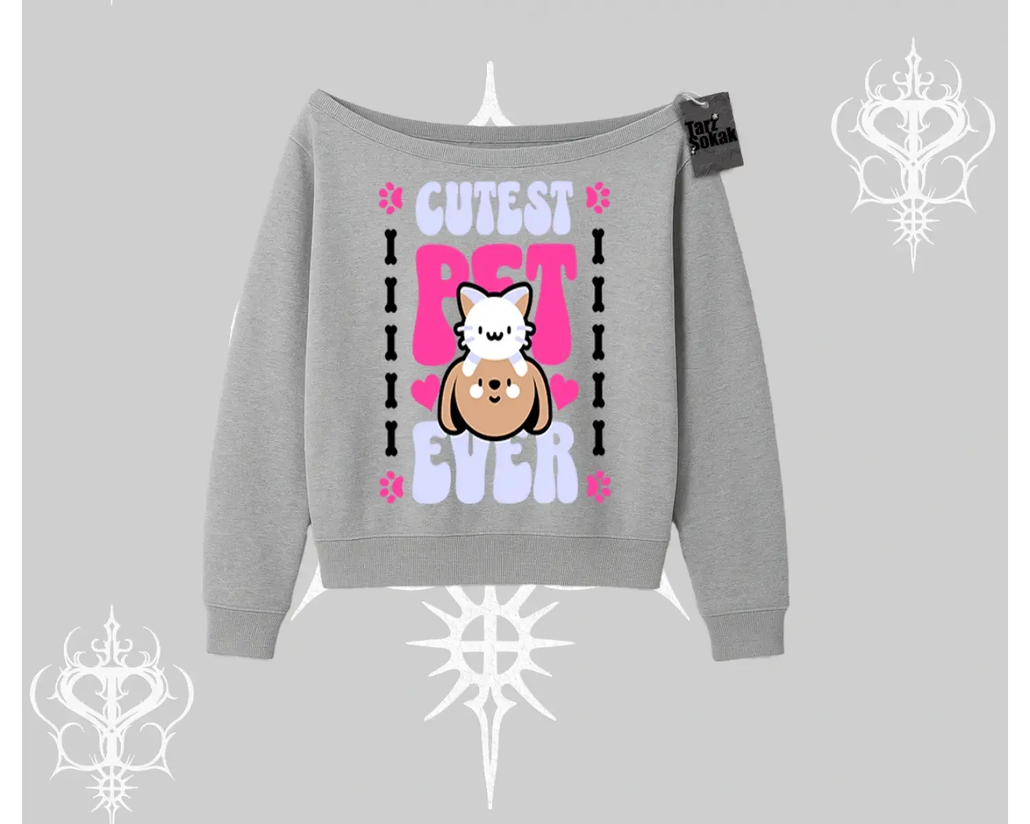 Best Pet Ever Baskılı Kayık Yaka Sweatshirt