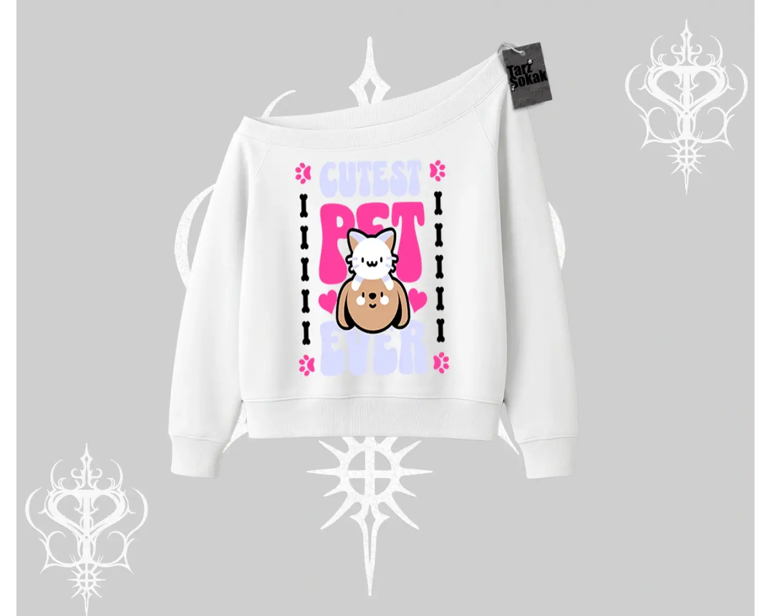 Best Pet Ever Baskılı Kayık Yaka Sweatshirt