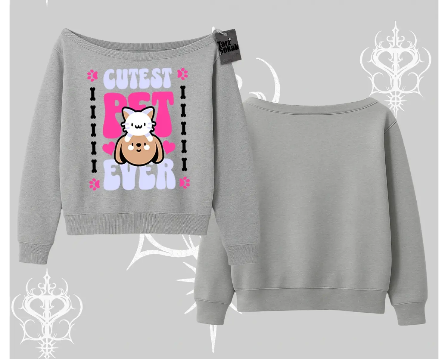 Best Pet Ever Baskılı Kayık Yaka Sweatshirt