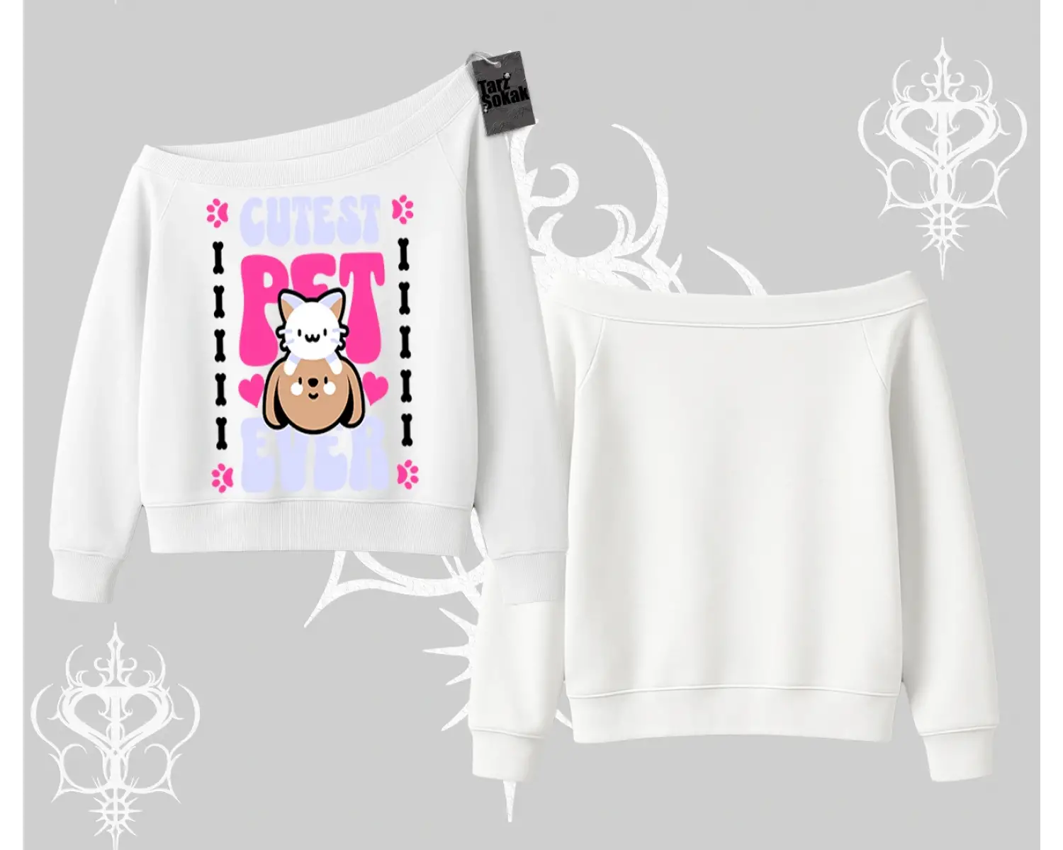 Best Pet Ever Baskılı Kayık Yaka Sweatshirt