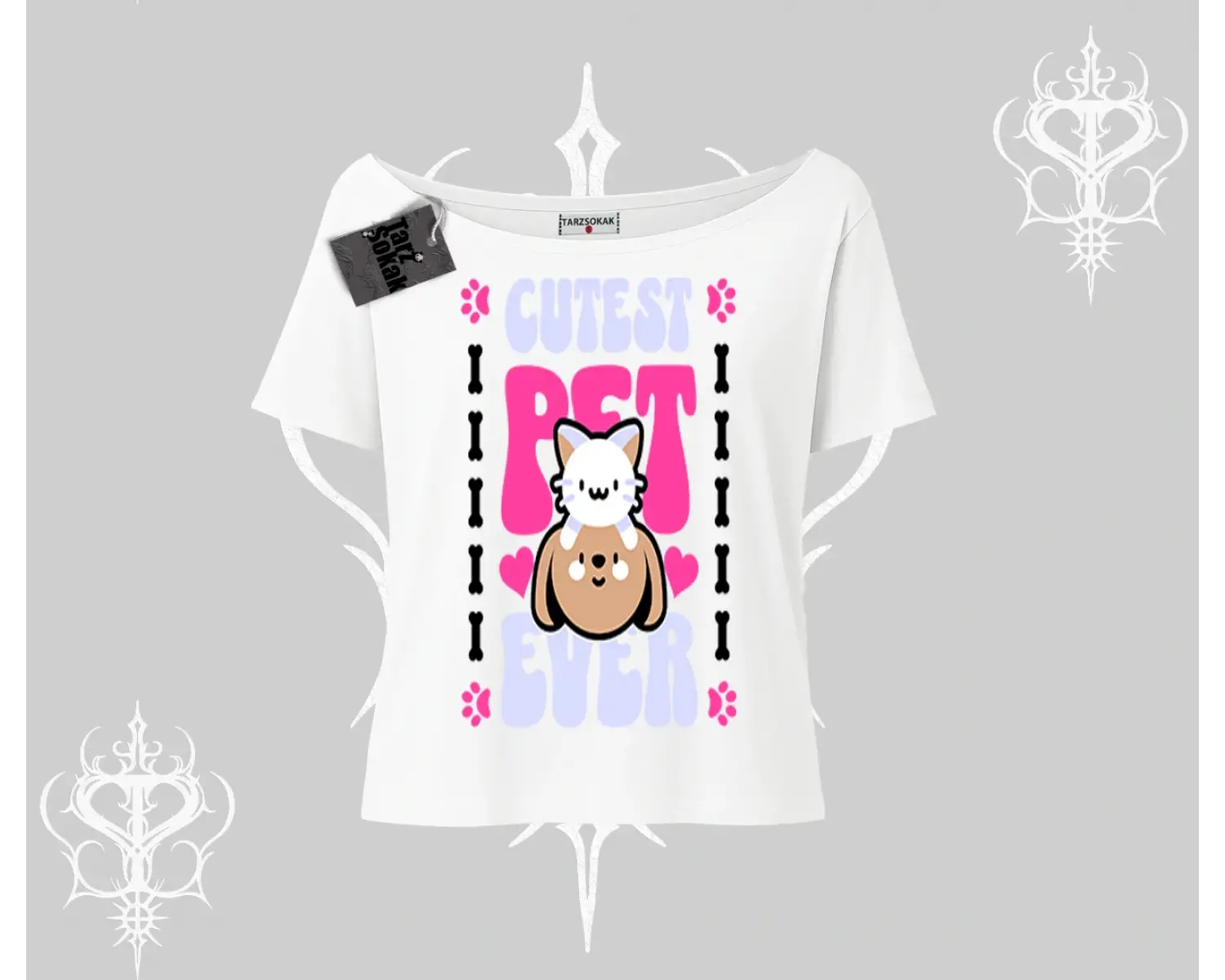 Best Pet Ever Baskılı Kayık Yaka Tshirt