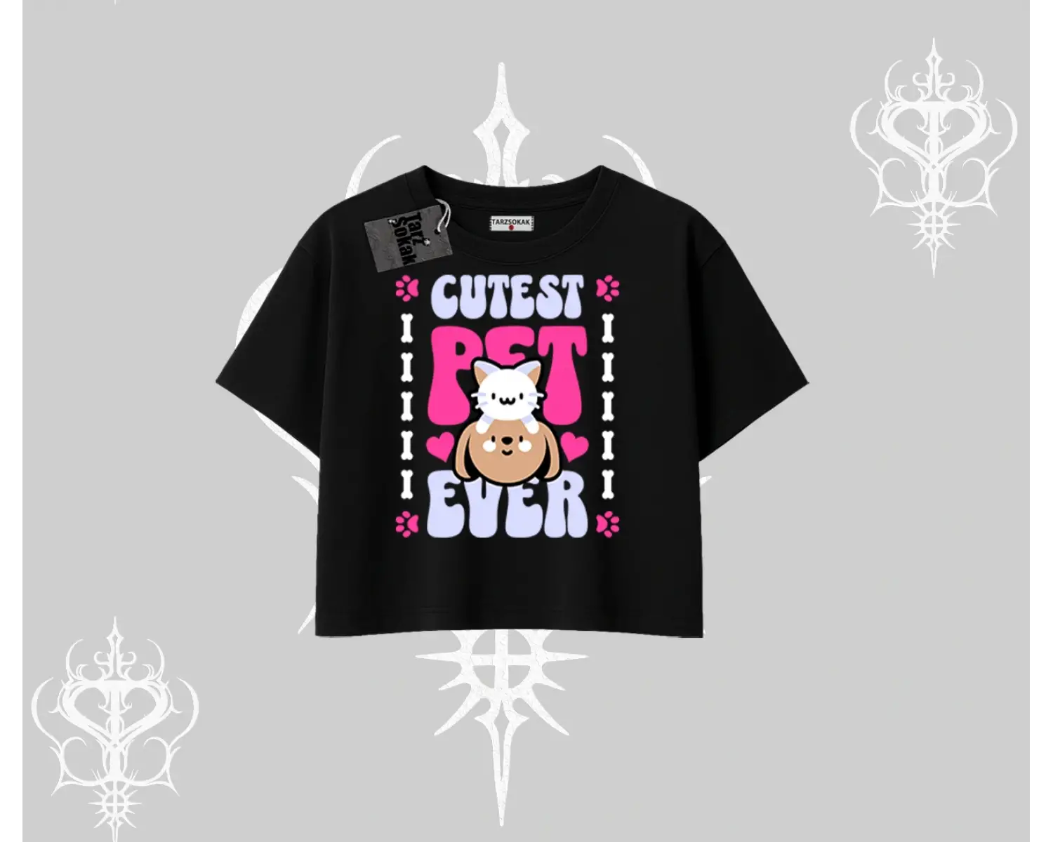 Best Pet Ever Baskılı Oversize Crop Tshirt