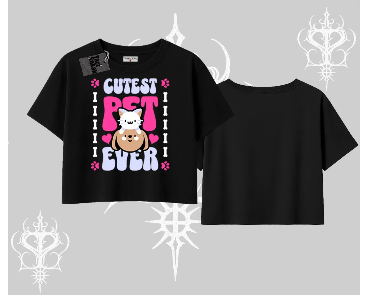 Best Pet Ever Baskılı Oversize Crop Tshirt