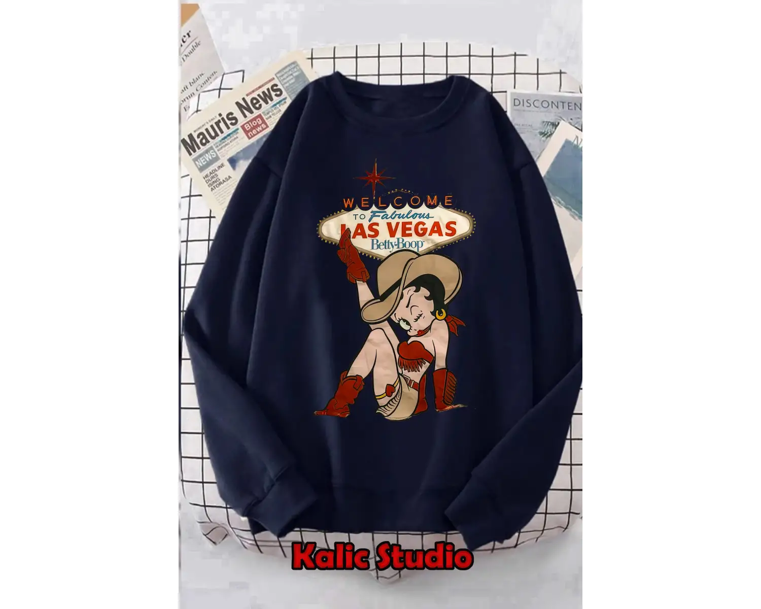 Betty boop las vegas sweatshirt oversize bisiklet yaka Lacivert