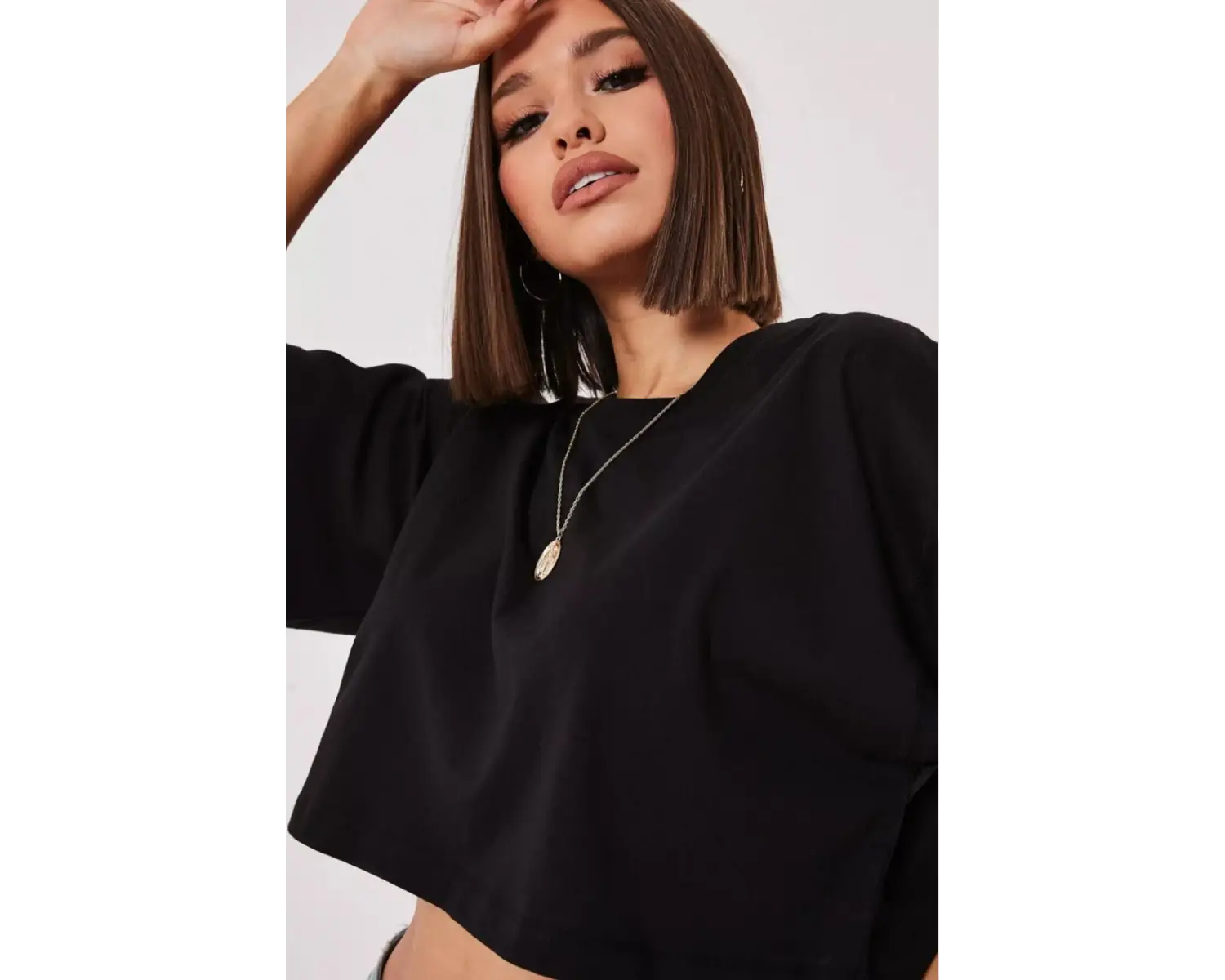 Beyaz %100 Pamuk Bisiklet Yaka Oversize Crop T-shirt